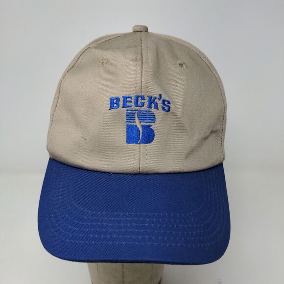 Beck's Seeds Men's Snapback Hat Tan Blue Adjustable Embroidered Logo - Picture 3 of 12
